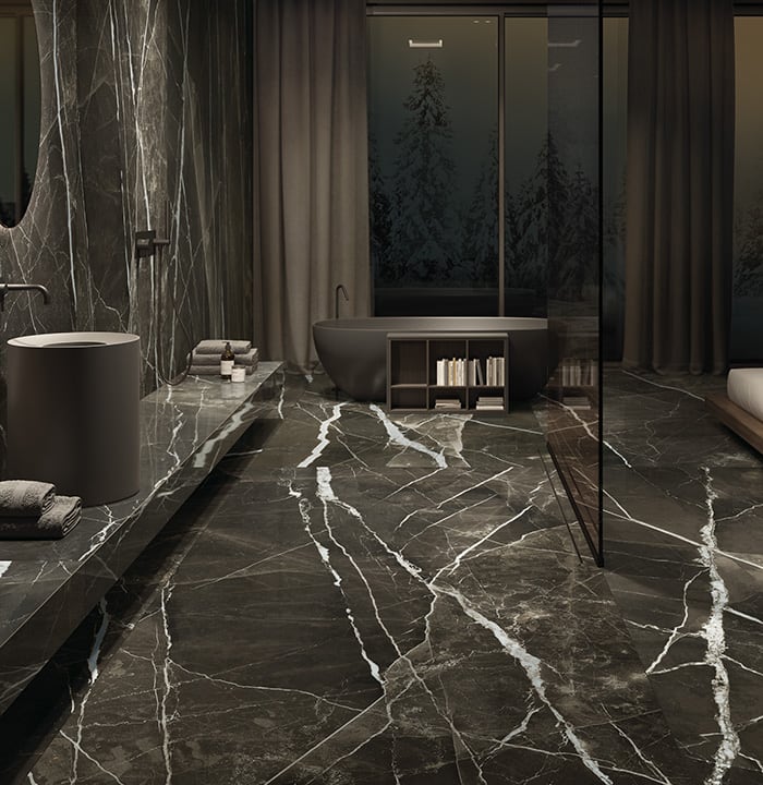 Calacatta Black Marmi, marble/granite effect porcelain slabs